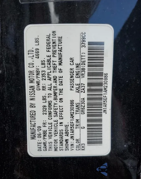 2010 Nissan Gt-R Base z USA, uszkodzony, nr VIN JN1AR5EF1AM230986